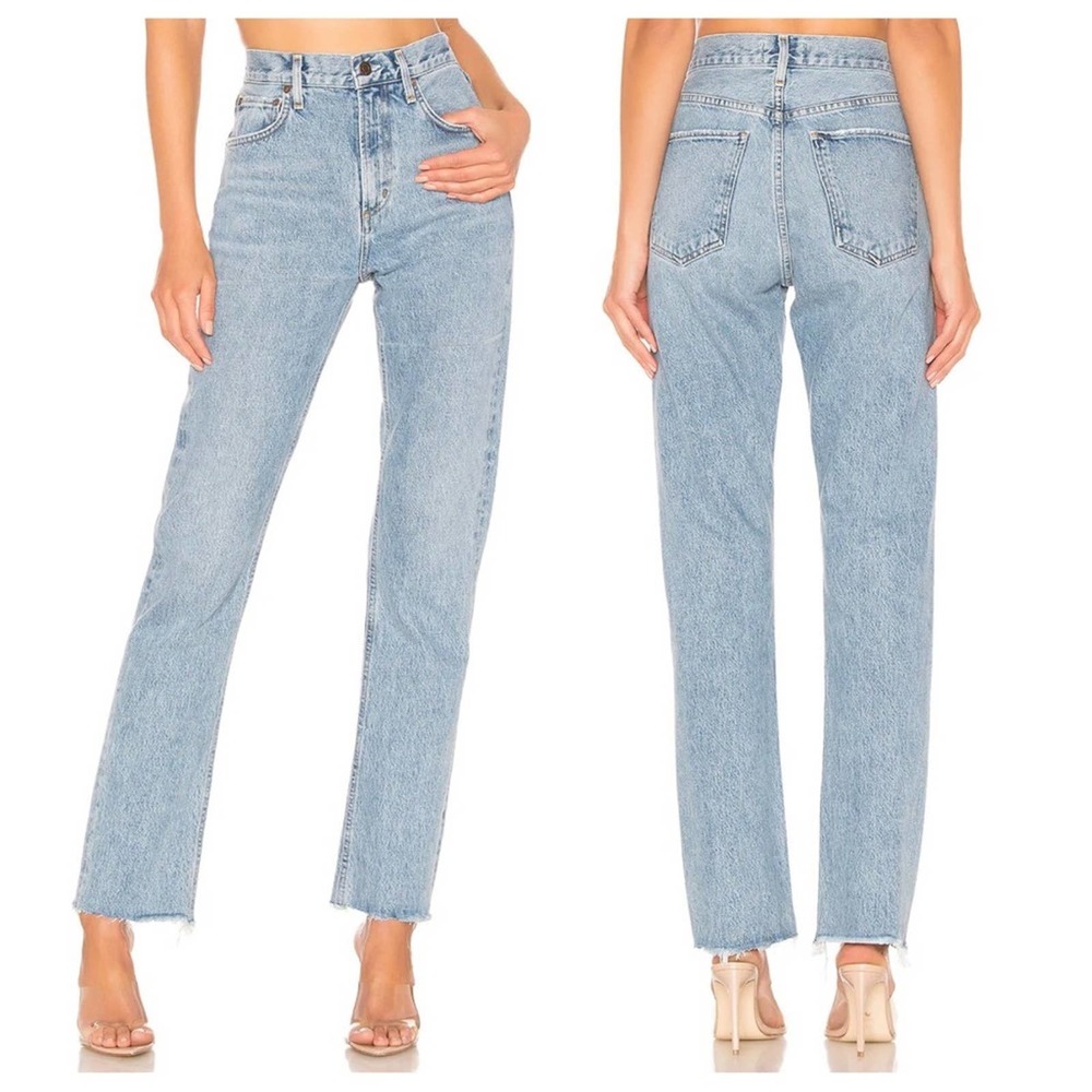 agolde - cherie high rise straight jean denim frayed hem distressed revolve